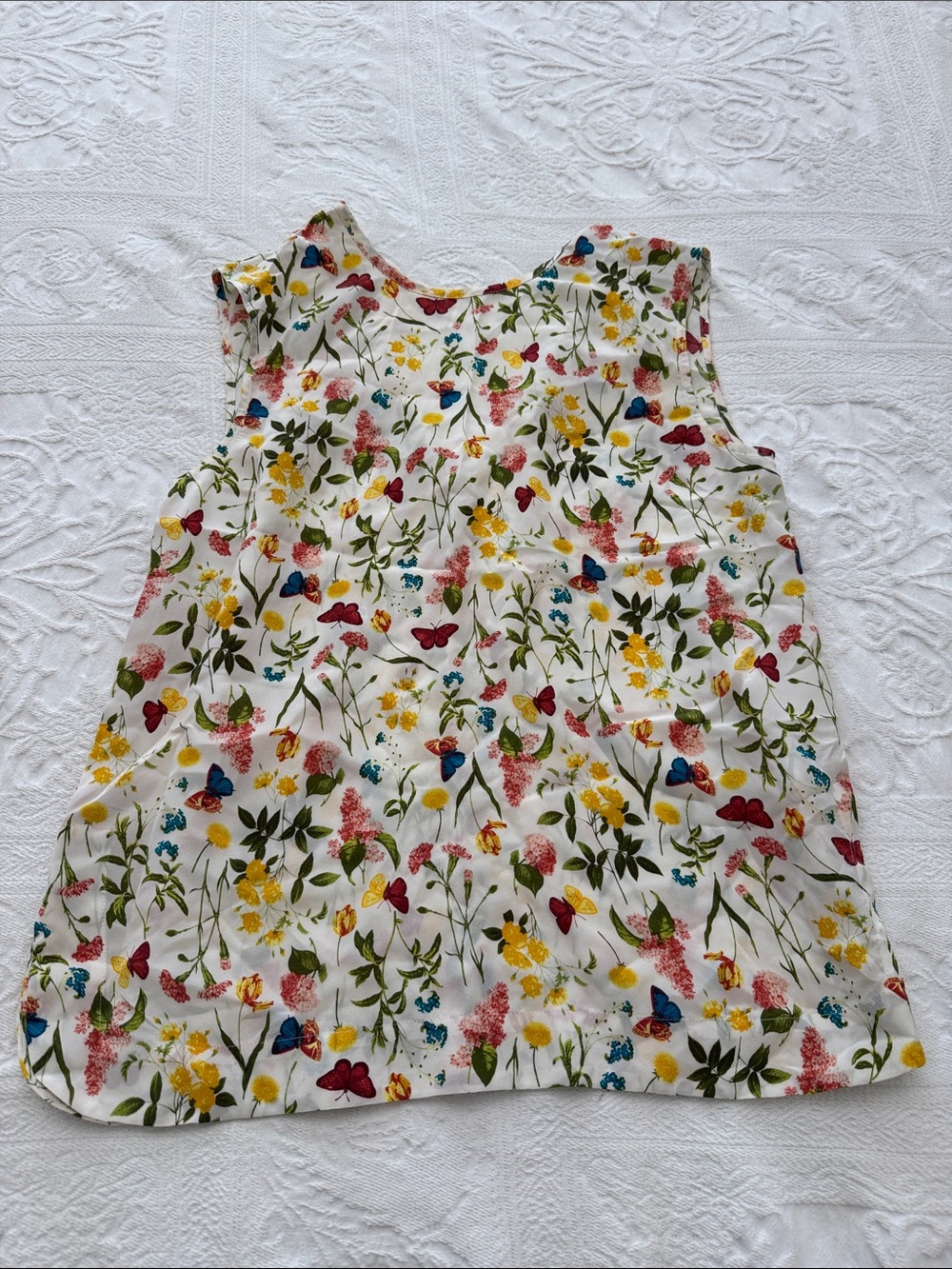 Equipment Silk White Floral Tank Top with Multicolor Flower Print